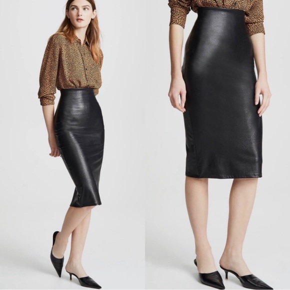 COMMANDO Black Faux Leather Pencil Midi Skirt Size L Lined Revolve - Picture 4 of 16